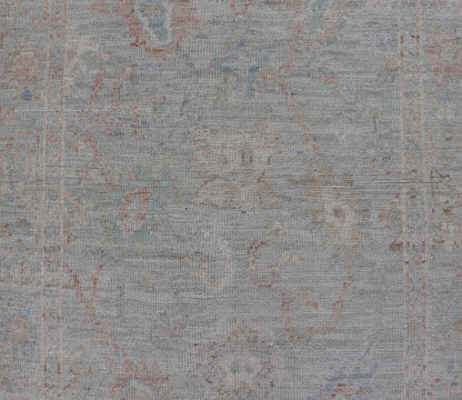 Pastel Colored Hand - Knotted Modern Oushak with Light Blue - Gray Background and Pale colors. AWR - 8001 Keivan Woven Arts; rug / AWR - 8001 Country of Origin: Afghanistan Type: Oushak Design: All - Over, Floral. 21st Century Measures: 2'11 x 4'11 Th... - Keivan Woven ArtsAWR - 8001 - 21245Rug