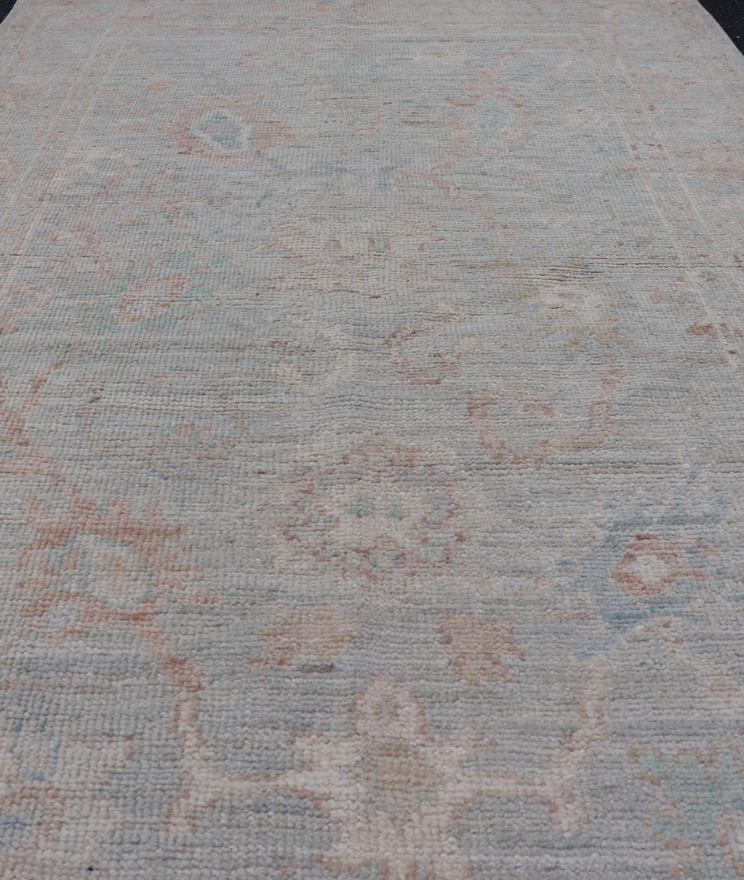 Pastel Colored Hand - Knotted Modern Oushak with Light Blue - Gray Background and Pale colors. AWR - 8001 Keivan Woven Arts; rug / AWR - 8001 Country of Origin: Afghanistan Type: Oushak Design: All - Over, Floral. 21st Century Measures: 2'11 x 4'11 Th... - Keivan Woven ArtsAWR - 8001 - 21245Rug