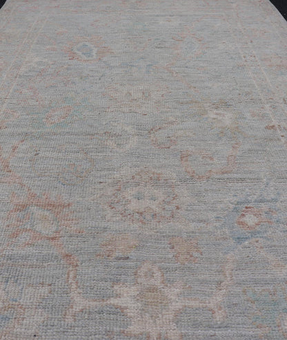 Pastel Colored Hand - Knotted Modern Oushak with Light Blue - Gray Background and Pale colors. AWR - 8001 Keivan Woven Arts; rug / AWR - 8001 Country of Origin: Afghanistan Type: Oushak Design: All - Over, Floral. 21st Century Measures: 2'11 x 4'11 Th... - Keivan Woven ArtsAWR - 8001 - 21245Rug