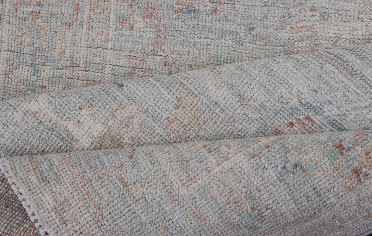 Pastel Colored Hand - Knotted Modern Oushak with Light Blue - Gray Background and Pale colors. AWR - 8001 Keivan Woven Arts; rug / AWR - 8001 Country of Origin: Afghanistan Type: Oushak Design: All - Over, Floral. 21st Century Measures: 2'11 x 4'11 Th... - Keivan Woven ArtsAWR - 8001 - 21245Rug
