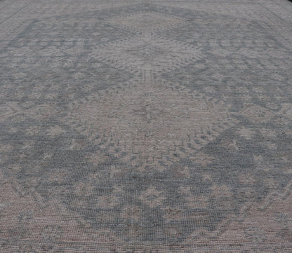 Modern Persian Shiraz Rug with Tribal Design in Light Blue Background and Taupe. Keivan Woven Arts/ rug AWR - 8003 Country of Origin: Afghanistan Type: Shiraz Design: Floral, Medallion Abstract - Tribal Measures: 8' x 9'9 This Shiraz present... - Keivan Woven ArtsAWR - 8003 - 21487Rug