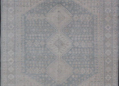 Modern Persian Shiraz Rug with Tribal Design in Light Blue Background and Taupe. Keivan Woven Arts/ rug AWR - 8003 Country of Origin: Afghanistan Type: Shiraz Design: Floral, Medallion Abstract - Tribal Measures: 8' x 9'9 This Shiraz present... - Keivan Woven ArtsAWR - 8003 - 21487Rug