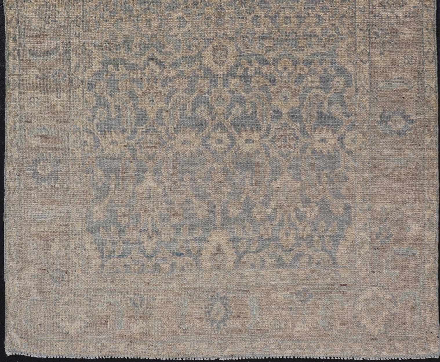 Modern Oushak Rug in All - Over Floral Motifs Modern Oushak Rug with a Light Ground and All - Over Floral Motifs. Keivan Woven Arts; rug AWR - 8008 Country of Origin: Afghanistan Type: Oushak Design: All - Over, Floral Measures: 3'8 x 5'10 Hand... - Keivan Woven ArtsAWR - 8008 - 21397Rug