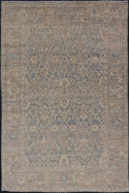 Modern Oushak Rug in All - Over Floral Motifs Modern Oushak Rug with a Light Ground and All - Over Floral Motifs. Keivan Woven Arts; rug AWR - 8008 Country of Origin: Afghanistan Type: Oushak Design: All - Over, Floral Measures: 3'8 x 5'10 Hand... - Keivan Woven ArtsAWR - 8008 - 21397Rug