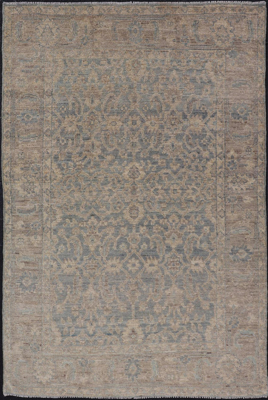 Modern Oushak Rug in All - Over Floral Motifs Modern Oushak Rug with a Light Ground and All - Over Floral Motifs. Keivan Woven Arts; rug AWR - 8008 Country of Origin: Afghanistan Type: Oushak Design: All - Over, Floral Measures: 3'8 x 5'10 Hand... - Keivan Woven ArtsAWR - 8008 - 21397Rug