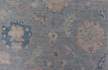 Modern Oushak Rug With in Light Gray Blue Background and All - Over Floral Motifs Modern Oushak Rug Keivan Woven Arts; rug AWR - 8052 Country of Origin: Afghanistan Type: Oushak Design: All - Over, Floral Measures: 5'11 x 9'1 Hand - Knotted in ... - Keivan Woven ArtsAWR - 8052 - 21251Rug