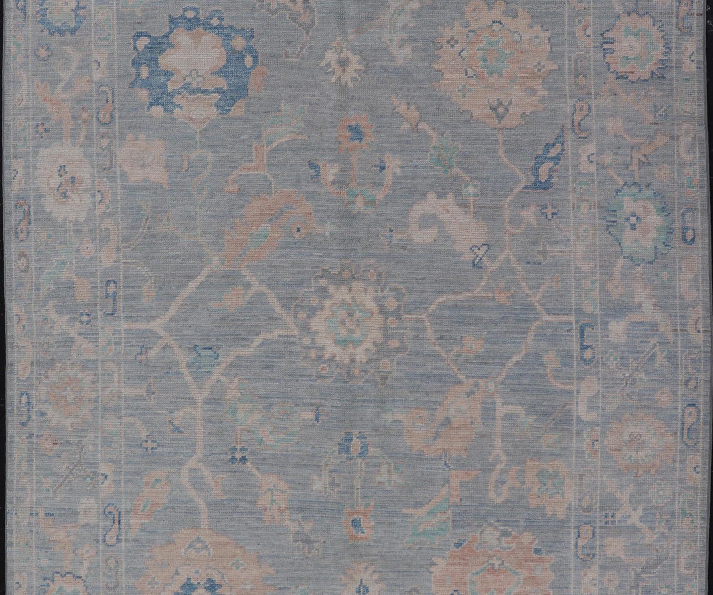 Modern Oushak Rug With in Light Gray Blue Background and All - Over Floral Motifs Modern Oushak Rug Keivan Woven Arts; rug AWR - 8052 Country of Origin: Afghanistan Type: Oushak Design: All - Over, Floral Measures: 5'11 x 9'1 Hand - Knotted in ... - Keivan Woven ArtsAWR - 8052 - 21251Rug