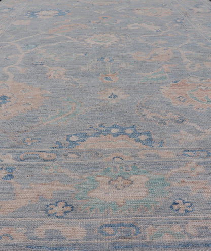 Modern Oushak Rug With in Light Gray Blue Background and All - Over Floral Motifs Modern Oushak Rug Keivan Woven Arts; rug AWR - 8052 Country of Origin: Afghanistan Type: Oushak Design: All - Over, Floral Measures: 5'11 x 9'1 Hand - Knotted in ... - Keivan Woven ArtsAWR - 8052 - 21251Rug