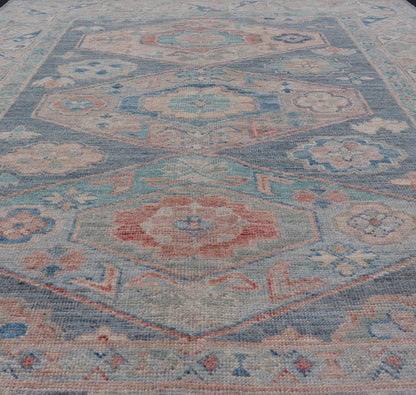 Modern Oushak With Three Large Medallion Design on a Blue - Gray Field. Keivan Woven Arts; rug AWR - 8184 Country of Origin: Afghanistan Type: Oushak Circa 2020 Measures: 5'2 x 7'0 This modern Oushak features large medallions in the center of a blu... - Keivan Woven ArtsAWR - 8184 - 21263Rug