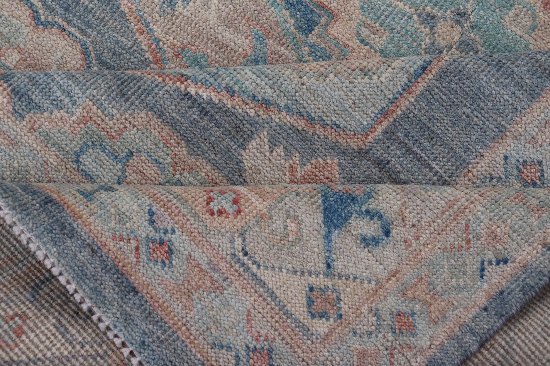 Modern Oushak With Three Large Medallion Design on a Blue - Gray Field. Keivan Woven Arts; rug AWR - 8184 Country of Origin: Afghanistan Type: Oushak Circa 2020 Measures: 5'2 x 7'0 This modern Oushak features large medallions in the center of a blu... - Keivan Woven ArtsAWR - 8184 - 21263Rug