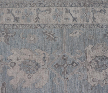 Modern Oushak with Floral and Tribal Motifs with Cream, Gray and Powder Blue. Keivan Woven Arts; rug AWR - 8234 Country of Origin: Afghanistan Type: Oushak Design: Floral, All - Over Abstract - Tribal 21st Century Measures: 9'11 x 13'10 This moder... - Keivan Woven ArtsAWR - 8234 - 21227Rug