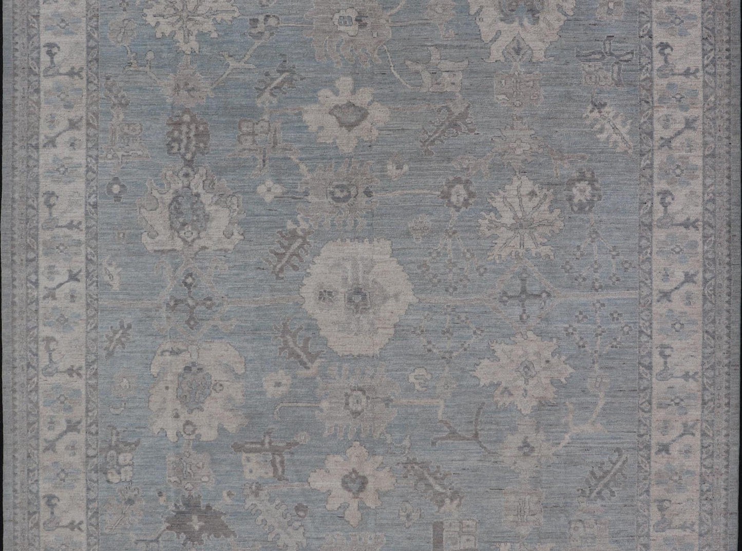 Modern Oushak with Floral and Tribal Motifs with Cream, Gray and Powder Blue. Keivan Woven Arts; rug AWR - 8234 Country of Origin: Afghanistan Type: Oushak Design: Floral, All - Over Abstract - Tribal 21st Century Measures: 9'11 x 13'10 This moder... - Keivan Woven ArtsAWR - 8234 - 21227Rug