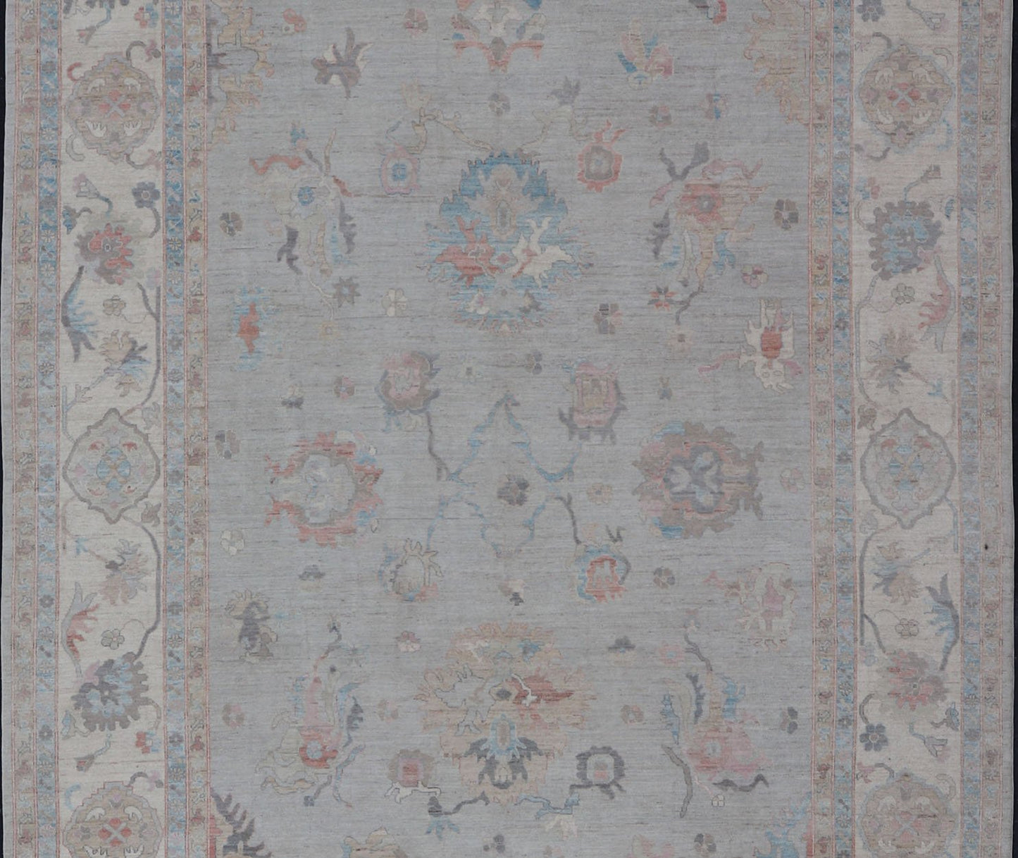 Large Oushak Rug with Floral Motifs & Muted Colorful Tones on Neutral Background, Large Modern Oushak Rug. Large Oushak Rug with Floral Motifs & Muted Colorful Tones on Neutral Background and Silver Gray. Keivan Woven Arts; rug AWR - 8347 Country... - Keivan Woven ArtsAWR - 8347 - 21337Rug