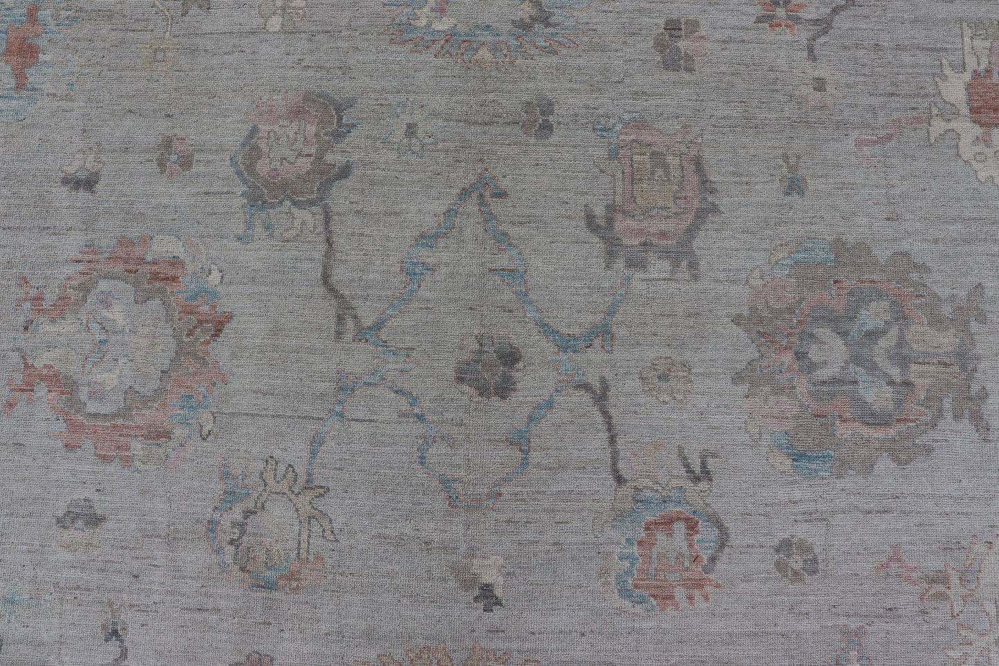 Large Oushak Rug with Floral Motifs & Muted Colorful Tones on Neutral Background, Large Modern Oushak Rug. Large Oushak Rug with Floral Motifs & Muted Colorful Tones on Neutral Background and Silver Gray. Keivan Woven Arts; rug AWR - 8347 Country... - Keivan Woven ArtsAWR - 8347 - 21337Rug