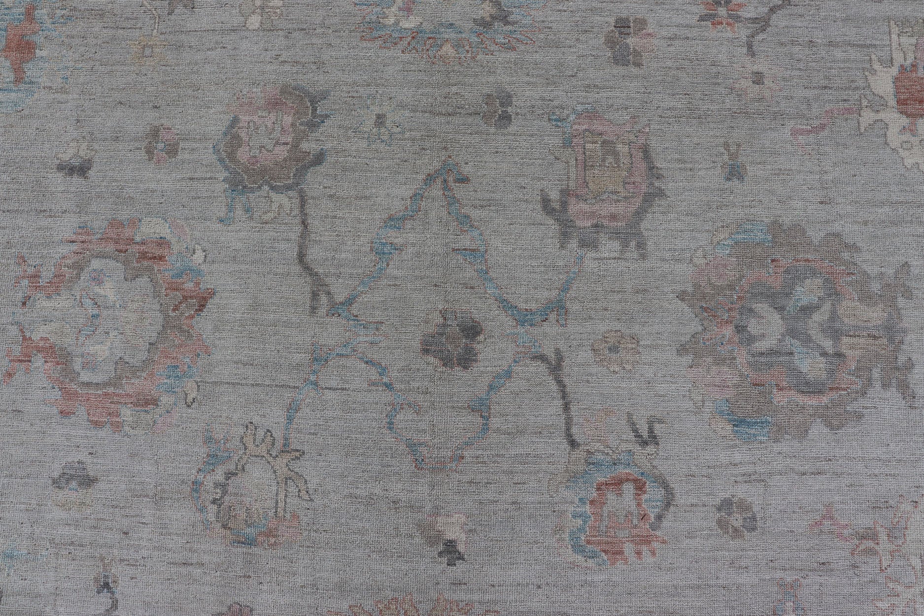 Large Oushak Rug with Floral Motifs & Muted Colorful Tones on Neutral Background, Large Modern Oushak Rug. Large Oushak Rug with Floral Motifs & Muted Colorful Tones on Neutral Background and Silver Gray. Keivan Woven Arts; rug AWR - 8347 Country... - Keivan Woven ArtsAWR - 8347 - 21337Rug