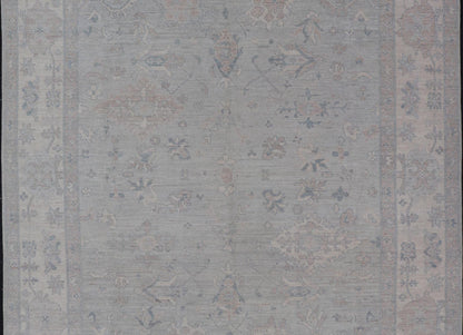 Modern All - Over Floral Oushak with Light Gray Background And Neutral Colors Keivan Woven Arts rug AWR - 8468 Country of Origin: Afghanistan Type: Oushak Design: Floral, All - Over, Abstract Floral. Measures: 9'0 x 11'9 This Oushak was hand - knott... - Keivan Woven ArtsAWR - 8468 - 21257Rug