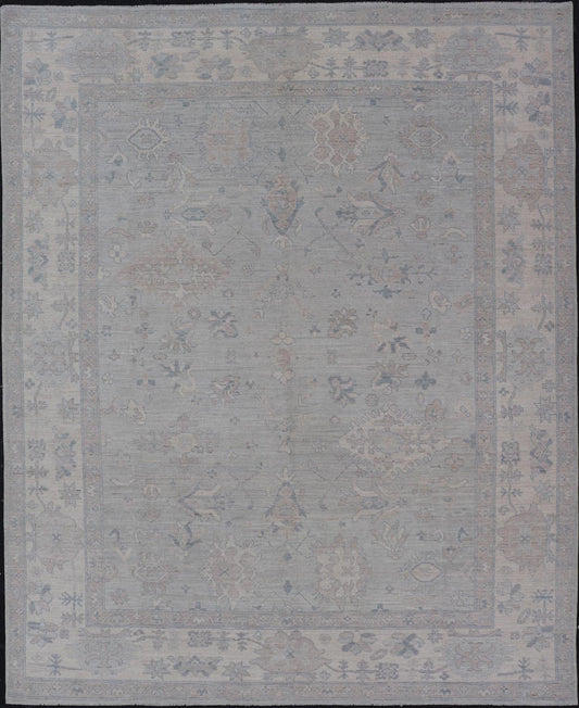 Modern All - Over Floral Oushak with Light Gray Background And Neutral Colors Keivan Woven Arts rug AWR - 8468 Country of Origin: Afghanistan Type: Oushak Design: Floral, All - Over, Abstract Floral. Measures: 9'0 x 11'9 This Oushak was hand - knott... - Keivan Woven ArtsAWR - 8468 - 21257Rug