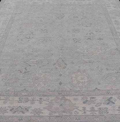 Modern All - Over Floral Oushak with Light Gray Background And Neutral Colors Keivan Woven Arts rug AWR - 8468 Country of Origin: Afghanistan Type: Oushak Design: Floral, All - Over, Abstract Floral. Measures: 9'0 x 11'9 This Oushak was hand - knott... - Keivan Woven ArtsAWR - 8468 - 21257Rug