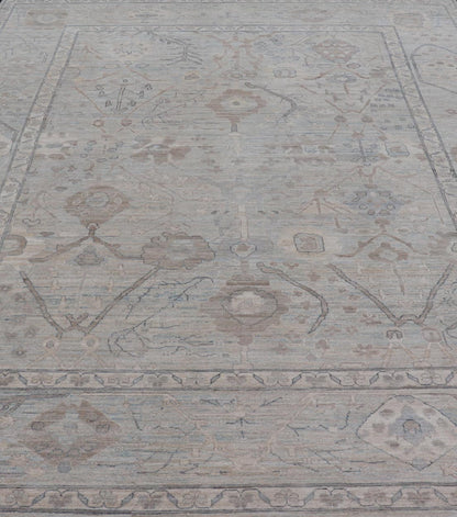 Modern Oushak Rug in Light Color Background with All - Over Tribal Motifs Country of Origin: Afghanistan; Type: Oushak; Design: Medallion, Tribal Medallion, All - Over; Keivan Woven Arts: rug AWR - 8470. 21st Century Measures: 9'8 x 13'6 Th... - Keivan Woven ArtsAWR - 8470 - 21281Rug