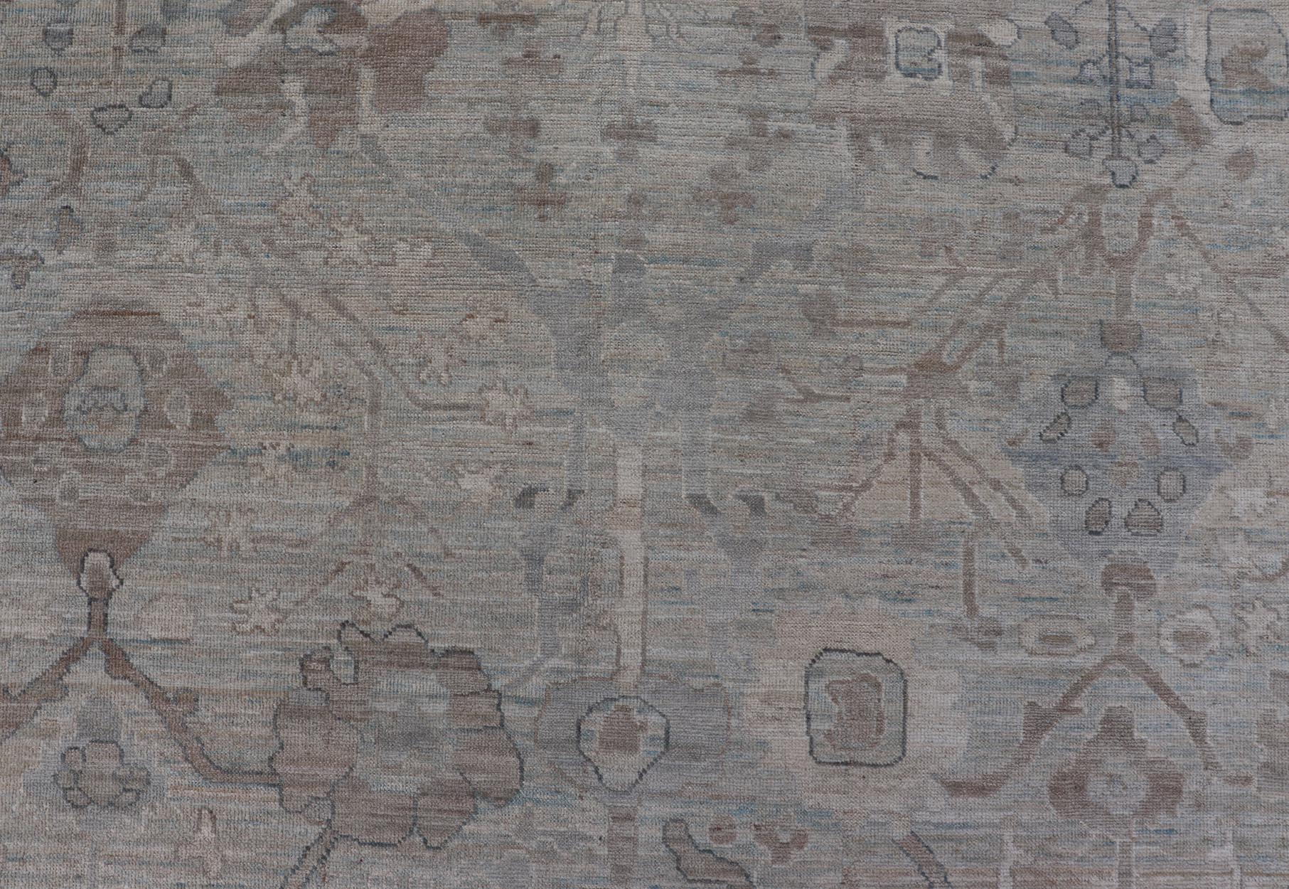 Modern Oushak Rug in Light Color Background with All - Over Tribal Motifs Country of Origin: Afghanistan; Type: Oushak; Design: Medallion, Tribal Medallion, All - Over; Keivan Woven Arts: rug AWR - 8470. 21st Century Measures: 9'8 x 13'6 Th... - Keivan Woven ArtsAWR - 8470 - 21281Rug