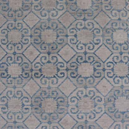 Modern All - Over Tribal Motif Khotan Area Rug in Muted Blues and Cream. Country of Origin: Afghanistan; Type: Khotan; Design: Floral, All - Over; Keivan Woven Arts: rug/AWR - 8474 Measures: 4'10 x 7'3 This modern Khotan features a modern muted blue's... - Keivan Woven ArtsAWR - 8474 - 21355Rug
