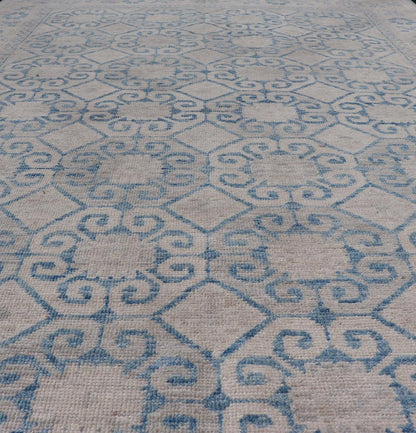 Modern All - Over Tribal Motif Khotan Area Rug in Muted Blues and Cream. Country of Origin: Afghanistan; Type: Khotan; Design: Floral, All - Over; Keivan Woven Arts: rug/AWR - 8474 Measures: 4'10 x 7'3 This modern Khotan features a modern muted blue's... - Keivan Woven ArtsAWR - 8474 - 21355Rug