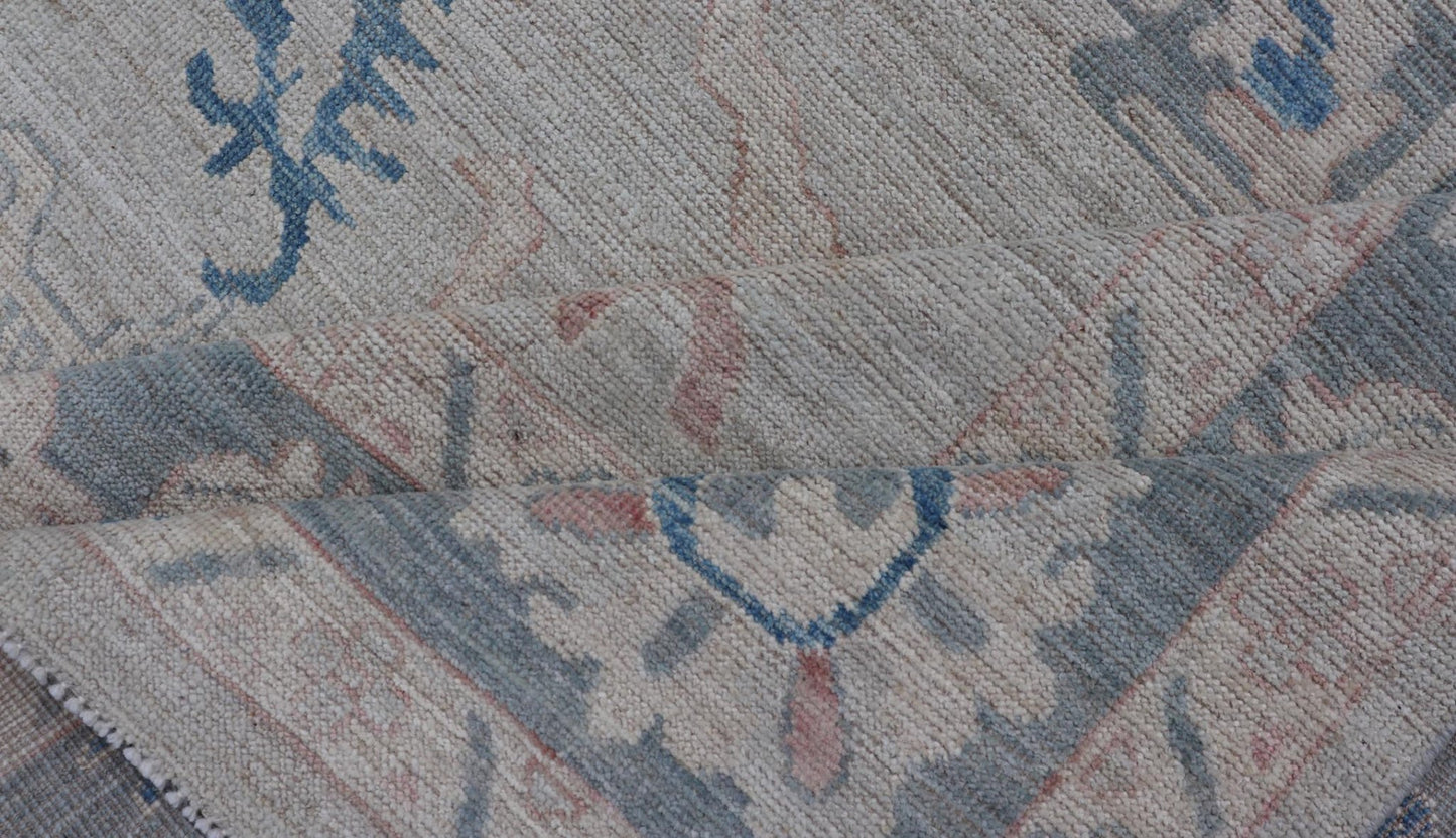 Modern Classic Oushak with Gray Colored Border and Light Silvery Gray Background Large Modern Oushak with Gray Colored Border and Light Silvery Gray Background. Country of Origin: Afghanistan; Type: Oushak; Design: Medallion, Tribal Medallion, ... - Keivan Woven ArtsAWR - 8521 - 21287Rug