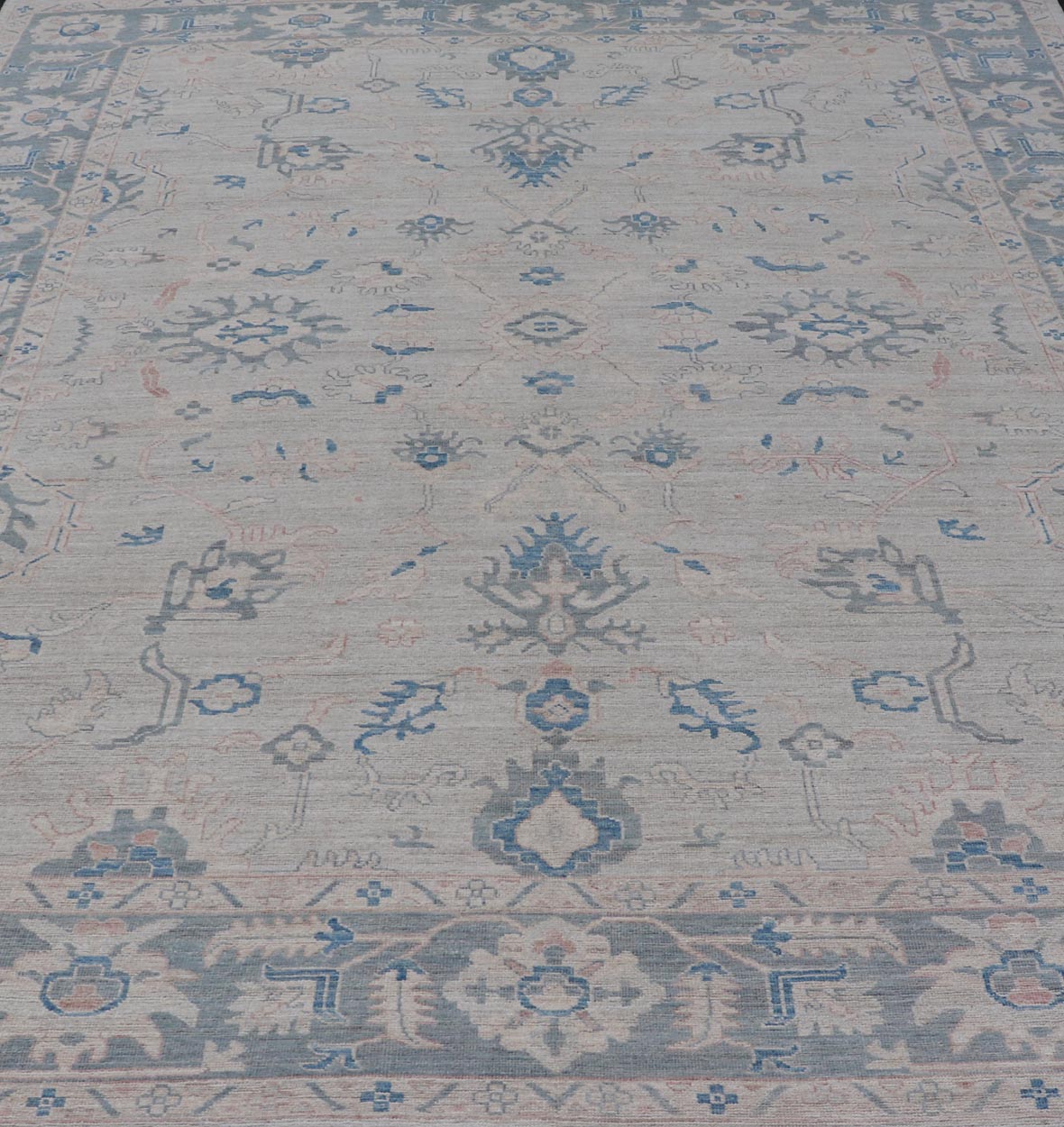 Modern Classic Oushak with Gray Colored Border and Light Silvery Gray Background Large Modern Oushak with Gray Colored Border and Light Silvery Gray Background. Country of Origin: Afghanistan; Type: Oushak; Design: Medallion, Tribal Medallion, ... - Keivan Woven ArtsAWR - 8521 - 21287Rug
