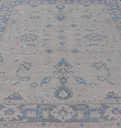 Modern Classic Oushak with Gray Colored Border and Light Silvery Gray Background Large Modern Oushak with Gray Colored Border and Light Silvery Gray Background. Country of Origin: Afghanistan; Type: Oushak; Design: Medallion, Tribal Medallion, ... - Keivan Woven ArtsAWR - 8521 - 21287Rug