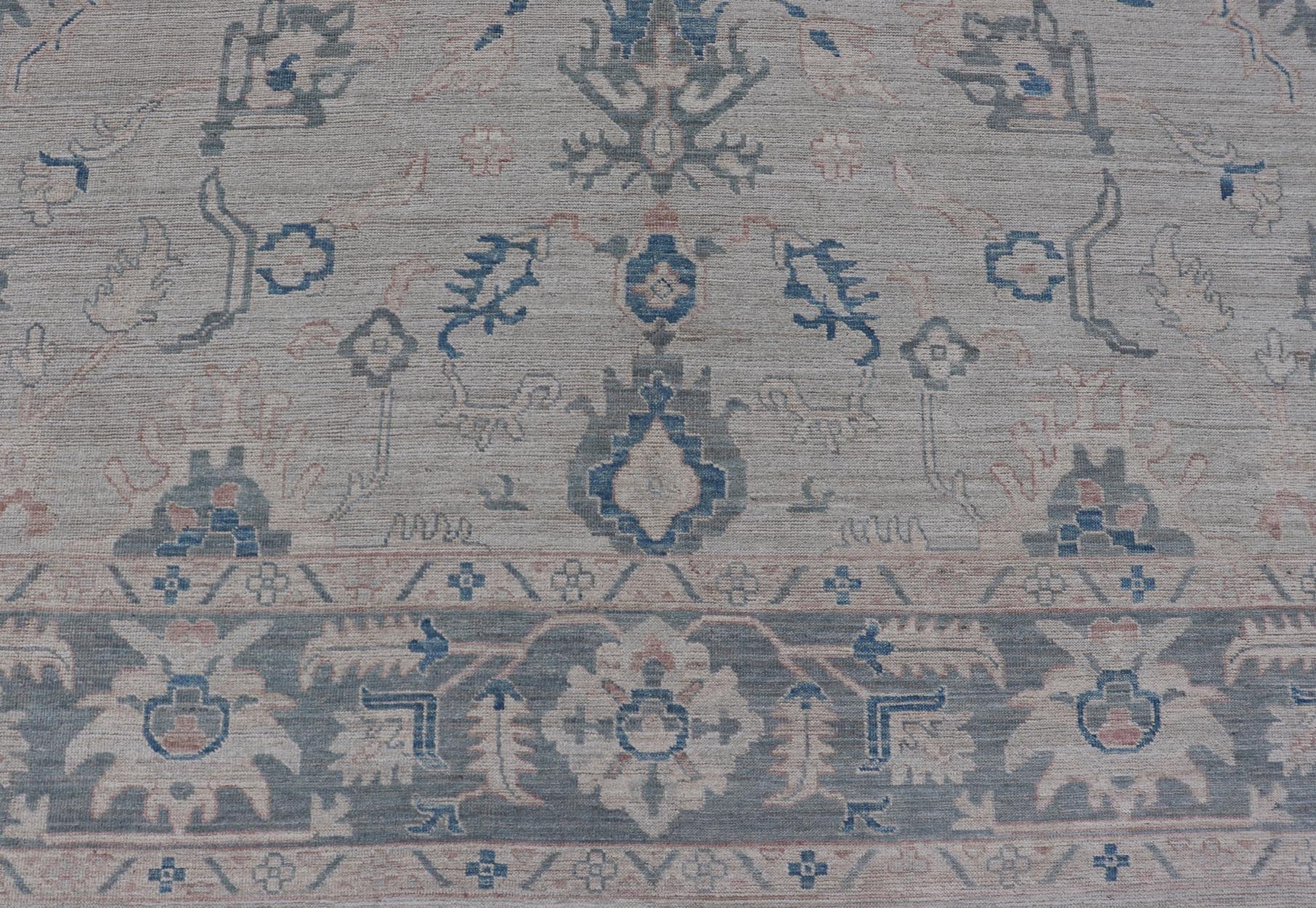 Modern Classic Oushak with Gray Colored Border and Light Silvery Gray Background Large Modern Oushak with Gray Colored Border and Light Silvery Gray Background. Country of Origin: Afghanistan; Type: Oushak; Design: Medallion, Tribal Medallion, ... - Keivan Woven ArtsAWR - 8521 - 21287Rug