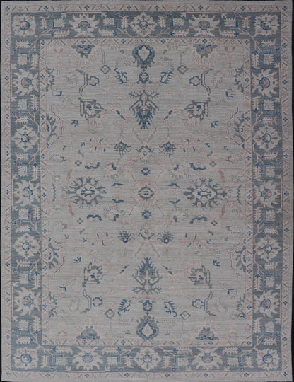 Modern Classic Oushak with Gray Colored Border and Light Silvery Gray Background Large Modern Oushak with Gray Colored Border and Light Silvery Gray Background. Country of Origin: Afghanistan; Type: Oushak; Design: Medallion, Tribal Medallion, ... - Keivan Woven ArtsAWR - 8521 - 21287Rug