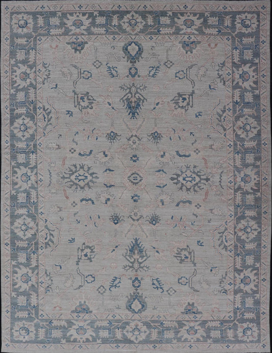 Modern Classic Oushak with Gray Colored Border and Light Silvery Gray Background Large Modern Oushak with Gray Colored Border and Light Silvery Gray Background. Country of Origin: Afghanistan; Type: Oushak; Design: Medallion, Tribal Medallion, ... - Keivan Woven ArtsAWR - 8521 - 21287Rug