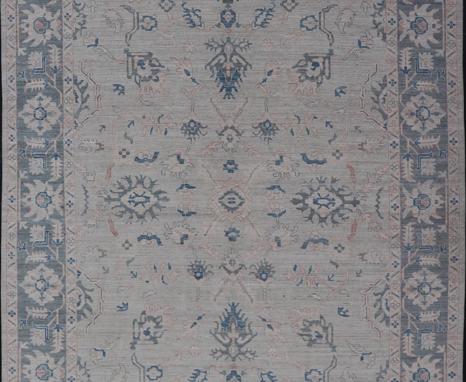 Modern Classic Oushak with Gray Colored Border and Light Silvery Gray Background Large Modern Oushak with Gray Colored Border and Light Silvery Gray Background. Country of Origin: Afghanistan; Type: Oushak; Design: Medallion, Tribal Medallion, ... - Keivan Woven ArtsAWR - 8521 - 21287Rug