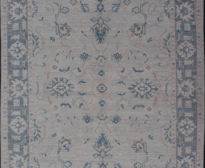 Modern Classic Oushak with Gray Colored Border and Light Silvery Gray Background Large Modern Oushak with Gray Colored Border and Light Silvery Gray Background. Country of Origin: Afghanistan; Type: Oushak; Design: Medallion, Tribal Medallion, ... - Keivan Woven ArtsAWR - 8521 - 21287Rug