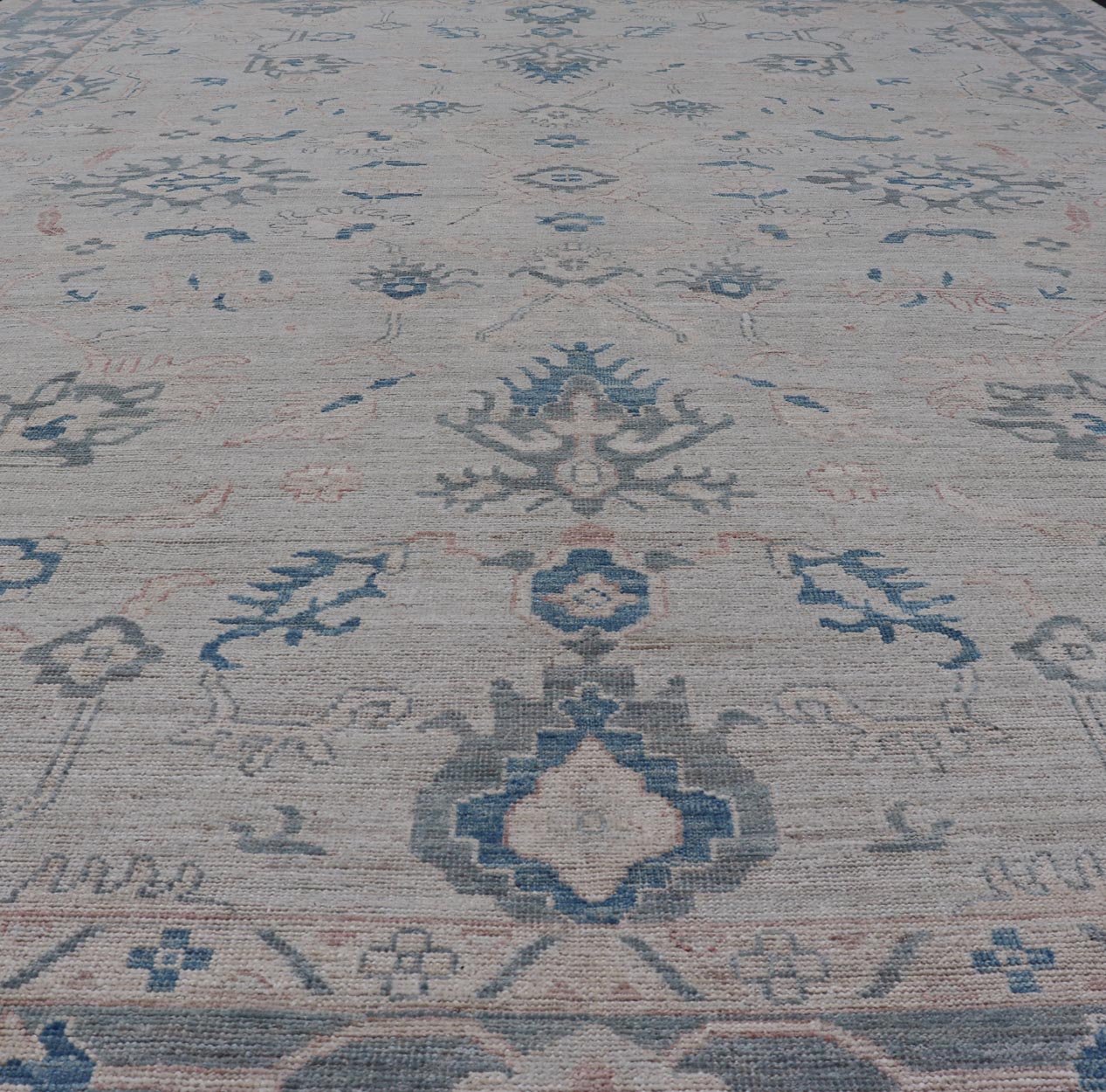 Modern Classic Oushak with Gray Colored Border and Light Silvery Gray Background Large Modern Oushak with Gray Colored Border and Light Silvery Gray Background. Country of Origin: Afghanistan; Type: Oushak; Design: Medallion, Tribal Medallion, ... - Keivan Woven ArtsAWR - 8521 - 21287Rug