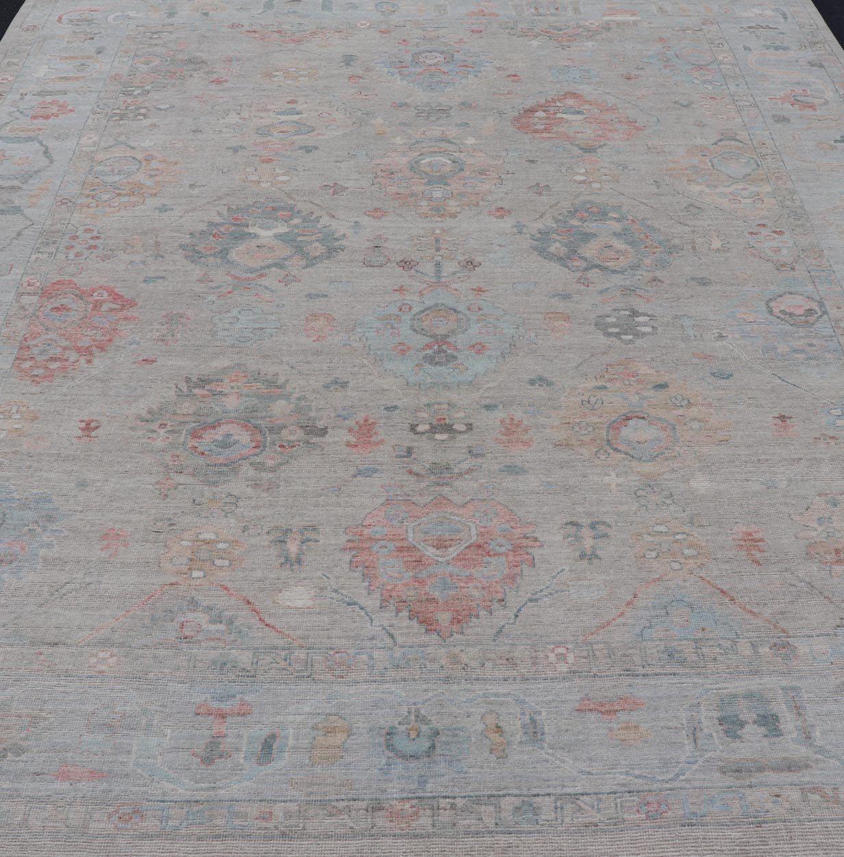 Modern All - Over Floral Oushak With Sand Background and Muted Accent Colors. Keivan Woven Arts: rug AWR - 8522 Country of Origin: Afghanistan Type: Oushak Design: All - Over, Floral, 21st Century. Measures: 8'11 x 11'11 Modern Oushak... - Keivan Woven ArtsAWR - 8522 - 21269Rug