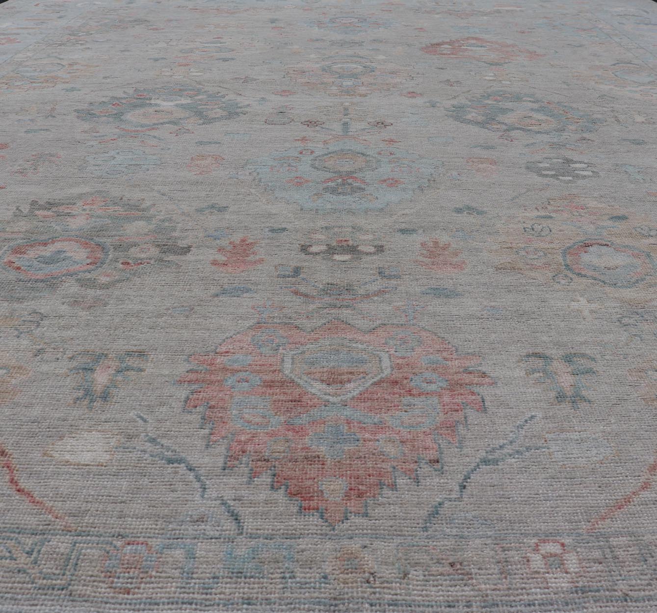 Modern All - Over Floral Oushak With Sand Background and Muted Accent Colors. Keivan Woven Arts: rug AWR - 8522 Country of Origin: Afghanistan Type: Oushak Design: All - Over, Floral, 21st Century. Measures: 8'11 x 11'11 Modern Oushak... - Keivan Woven ArtsAWR - 8522 - 21269Rug