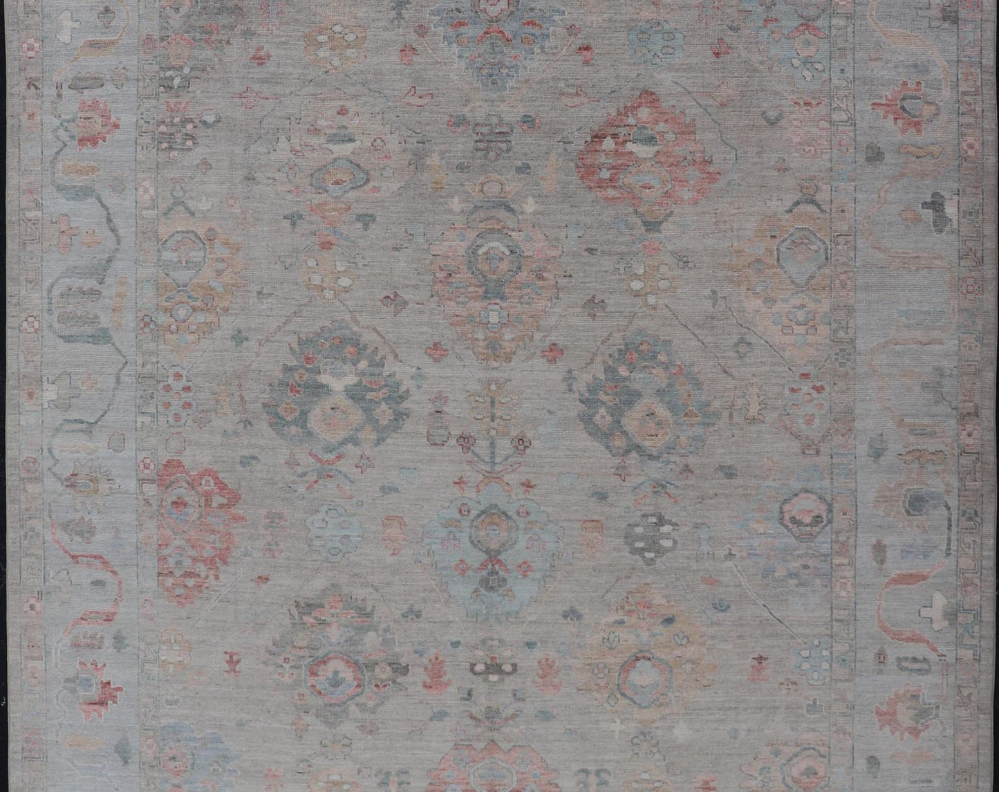 Modern All - Over Floral Oushak With Sand Background and Muted Accent Colors. Keivan Woven Arts: rug AWR - 8522 Country of Origin: Afghanistan Type: Oushak Design: All - Over, Floral, 21st Century. Measures: 8'11 x 11'11 Modern Oushak... - Keivan Woven ArtsAWR - 8522 - 21269Rug