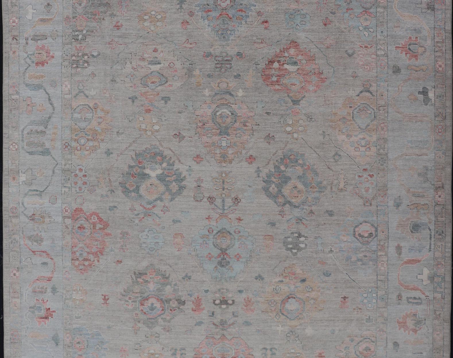 Modern All - Over Floral Oushak With Sand Background and Muted Accent Colors. Keivan Woven Arts: rug AWR - 8522 Country of Origin: Afghanistan Type: Oushak Design: All - Over, Floral, 21st Century. Measures: 8'11 x 11'11 Modern Oushak... - Keivan Woven ArtsAWR - 8522 - 21269Rug