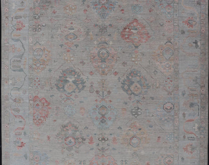 Modern All - Over Floral Oushak With Sand Background and Muted Accent Colors. Keivan Woven Arts: rug AWR - 8522 Country of Origin: Afghanistan Type: Oushak Design: All - Over, Floral, 21st Century. Measures: 8'11 x 11'11 Modern Oushak... - Keivan Woven ArtsAWR - 8522 - 21269Rug