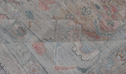 Modern All - Over Floral Oushak With Sand Background and Muted Accent Colors. Keivan Woven Arts: rug AWR - 8522 Country of Origin: Afghanistan Type: Oushak Design: All - Over, Floral, 21st Century. Measures: 8'11 x 11'11 Modern Oushak... - Keivan Woven ArtsAWR - 8522 - 21269Rug