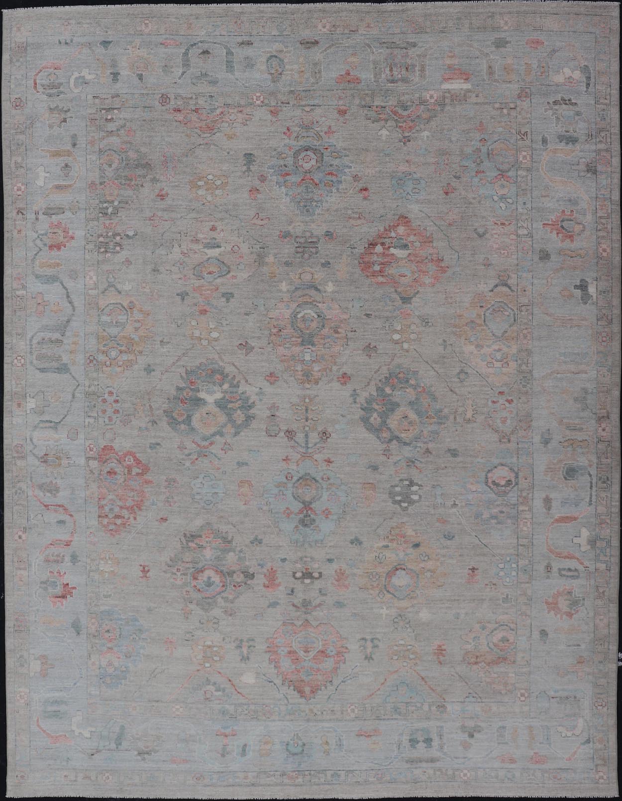 Modern All - Over Floral Oushak With Sand Background and Muted Accent Colors. Keivan Woven Arts: rug AWR - 8522 Country of Origin: Afghanistan Type: Oushak Design: All - Over, Floral, 21st Century. Measures: 8'11 x 11'11 Modern Oushak... - Keivan Woven ArtsAWR - 8522 - 21269Rug