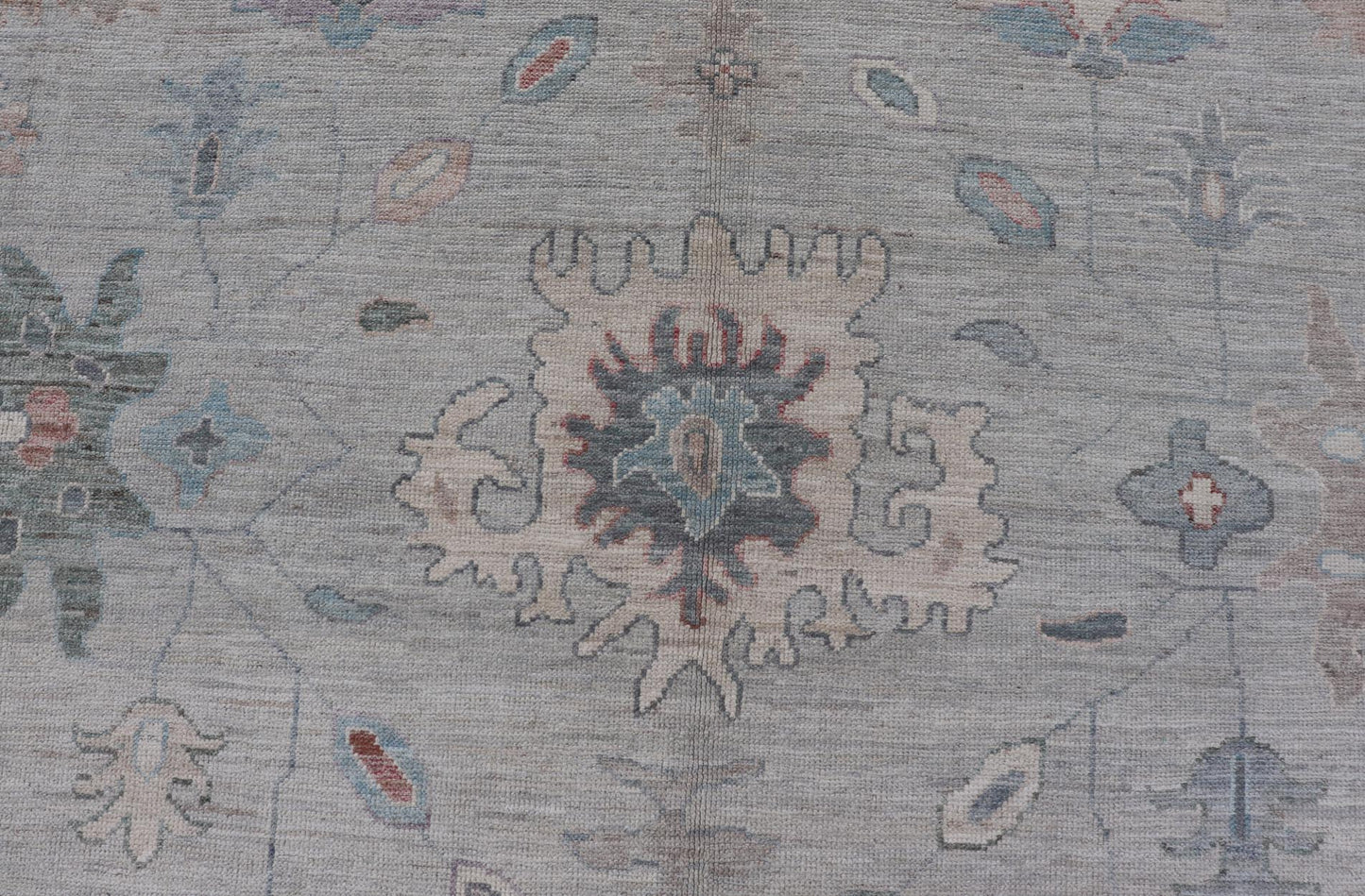 All Over Modern Floral Oushak with A Light Blue - Gray Field and Border With Color Keivan Woven Arts; rug AWR - 8546 Country of Origin: Afghanistan Type: Oushak Design: All - Over, Floral, Arabesque - Floral 21st Century Measures: 9'11 x 14'0 ... - Keivan Woven ArtsAWR - 8546 - 21293Rug