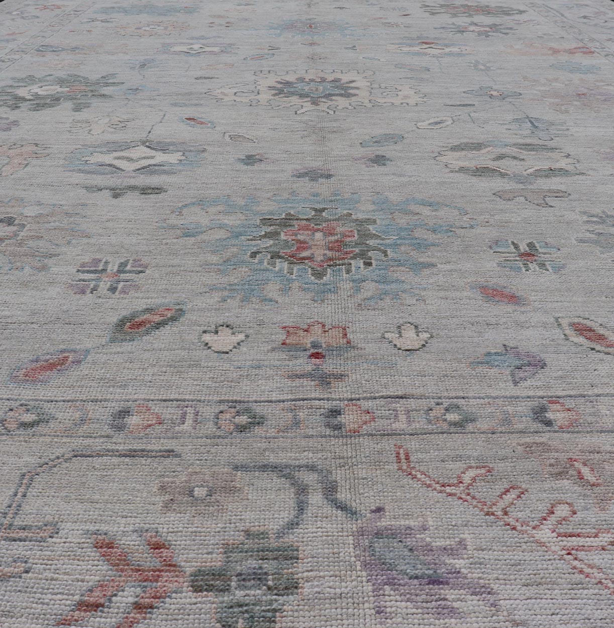 All Over Modern Floral Oushak with A Light Blue - Gray Field and Border With Color Keivan Woven Arts; rug AWR - 8546 Country of Origin: Afghanistan Type: Oushak Design: All - Over, Floral, Arabesque - Floral 21st Century Measures: 9'11 x 14'0 ... - Keivan Woven ArtsAWR - 8546 - 21293Rug