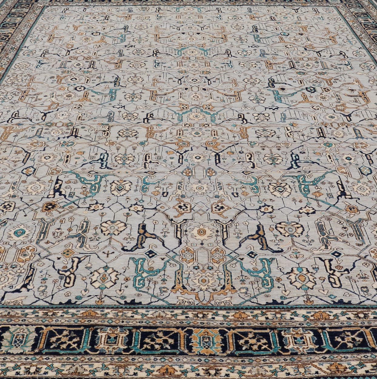 Finely Woven Large reproduction Bidjar rug in Gray, Blue, Teal and Light Orange Colors. Keivan Woven Arts/ rug /AWR - 8823, country of origin / type: Afghanistan/ Bidjar, circa Modern reproduction with very fine weave. Measures: 11'10 x 17'9 ... - Keivan Woven ArtsAWR - 8823 - 21299Rug