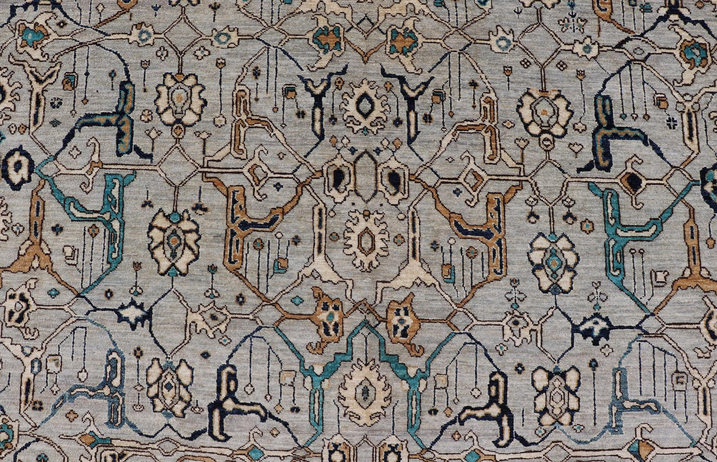 Finely Woven Large reproduction Bidjar rug in Gray, Blue, Teal and Light Orange Colors. Keivan Woven Arts/ rug /AWR - 8823, country of origin / type: Afghanistan/ Bidjar, circa Modern reproduction with very fine weave. Measures: 11'10 x 17'9 ... - Keivan Woven ArtsAWR - 8823 - 21299Rug