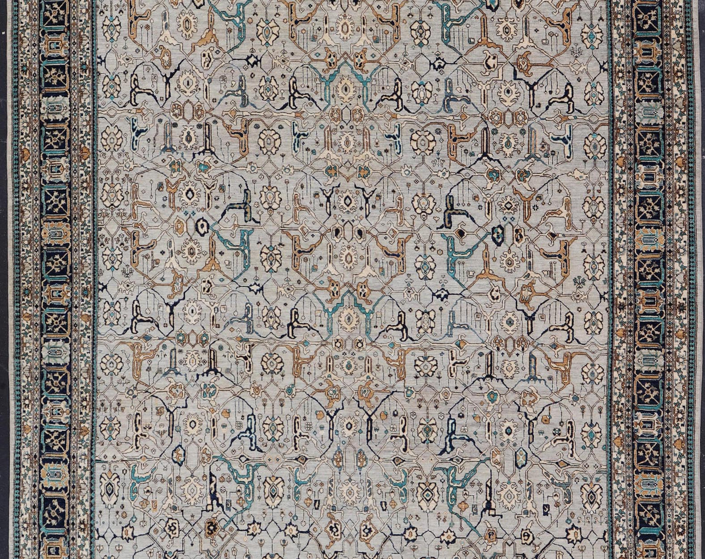 Finely Woven Large reproduction Bidjar rug in Gray, Blue, Teal and Light Orange Colors. Keivan Woven Arts/ rug /AWR - 8823, country of origin / type: Afghanistan/ Bidjar, circa Modern reproduction with very fine weave. Measures: 11'10 x 17'9 ... - Keivan Woven ArtsAWR - 8823 - 21299Rug