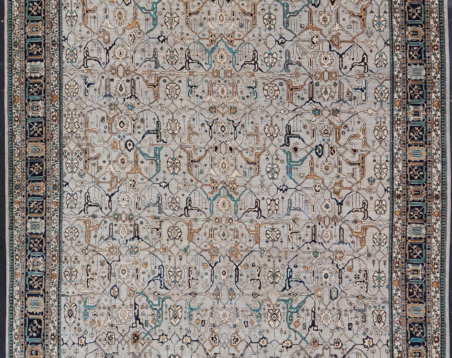 Finely Woven Large reproduction Bidjar rug in Gray, Blue, Teal and Light Orange Colors. Keivan Woven Arts/ rug /AWR - 8823, country of origin / type: Afghanistan/ Bidjar, circa Modern reproduction with very fine weave. Measures: 11'10 x 17'9 ... - Keivan Woven ArtsAWR - 8823 - 21299Rug