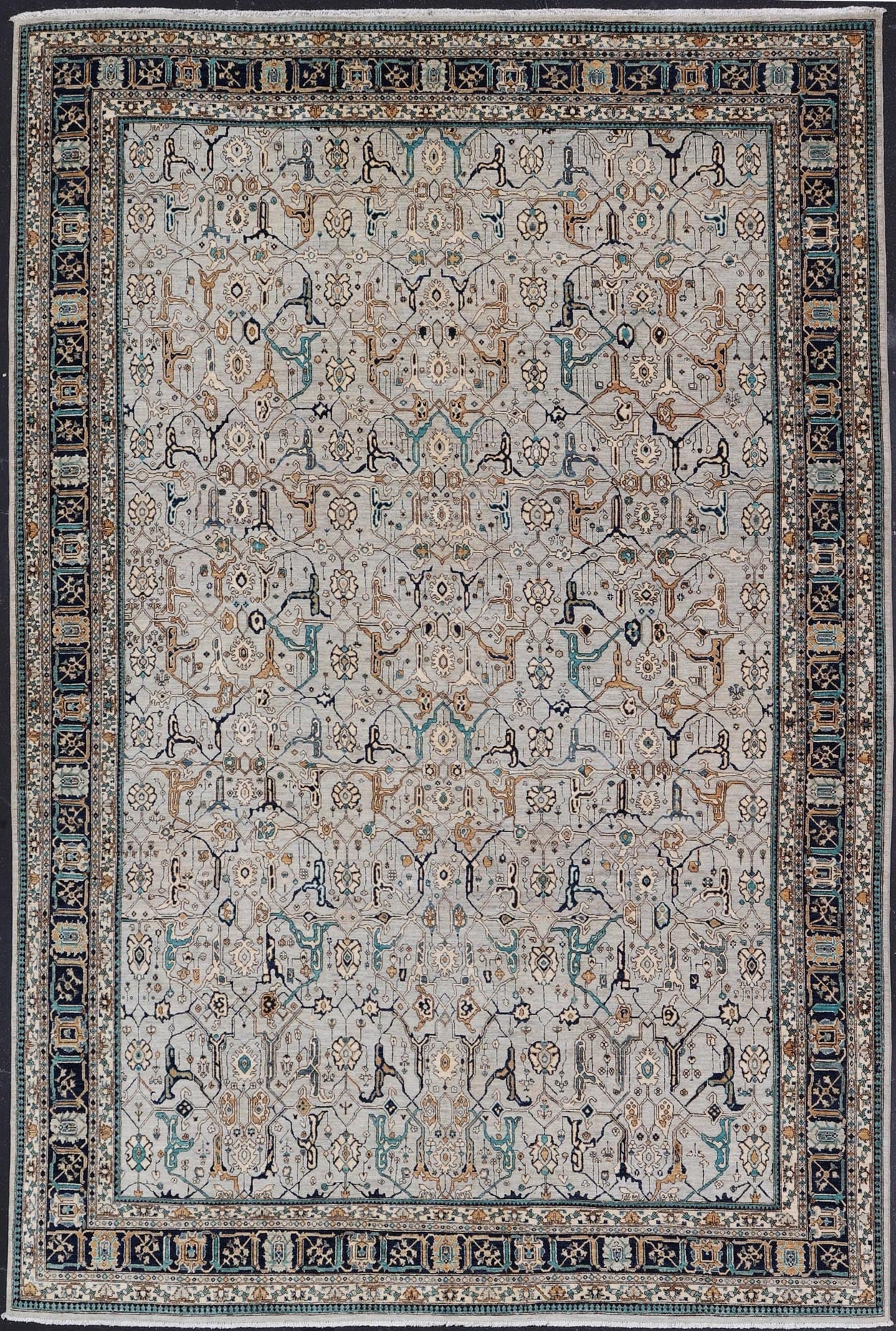 Finely Woven Large reproduction Bidjar rug in Gray, Blue, Teal and Light Orange Colors. Keivan Woven Arts/ rug /AWR - 8823, country of origin / type: Afghanistan/ Bidjar, circa Modern reproduction with very fine weave. Measures: 11'10 x 17'9 ... - Keivan Woven ArtsAWR - 8823 - 21299Rug