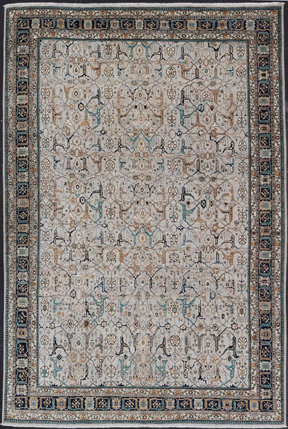 Finely Woven Large reproduction Bidjar rug in Gray, Blue, Teal and Light Orange Colors. Keivan Woven Arts/ rug /AWR - 8823, country of origin / type: Afghanistan/ Bidjar, circa Modern reproduction with very fine weave. Measures: 11'10 x 17'9 ... - Keivan Woven ArtsAWR - 8823 - 21299Rug